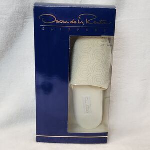 Oscar de la Renta Cotton Spa Slippers Ivory Cream OR262 Size 9 NEW